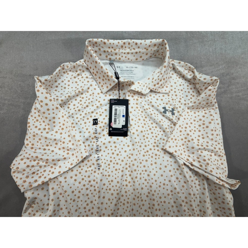 NWT Under Armour Men Polo Golf Shirt White Flowered Size XL